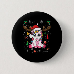 Schattige Kerstmeisjes Vrouwen Xmas Eenhoorn Herte Ronde Button 5,7 Cm