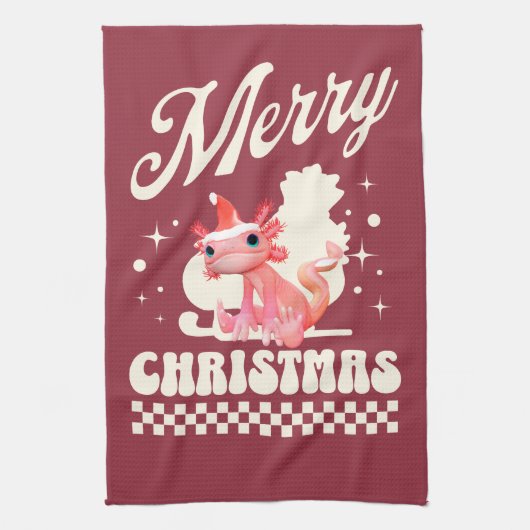 Schattige Kerstmis Axolotl Prettig Kerstfeest Theedoek (Verticaal)