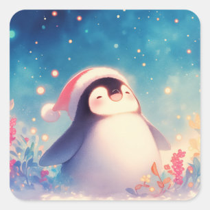 Schattige Kerstmis Baby Pinguïn in Kerstmannen Hoe Vierkante Sticker
