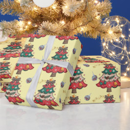 Schattige Kerstmis bel Lijntekening Cadeaupapier