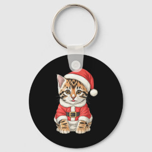 Schattige Kerstmis Bengaalse Kat Santa Sleutelhanger