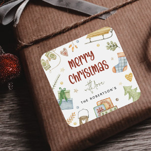 Schattige Kerstmis Cadeau Vierkante Sticker