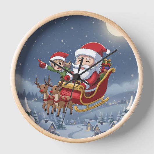 Schattige Kerstmis Chibi Kerstman en Elf Klok (Voorkant)