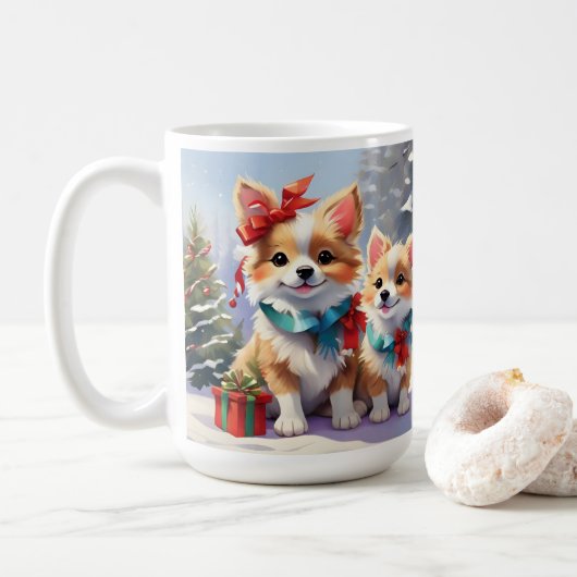 Schattige Kerstmis Corgis Vakantie Genot Koffiemok (Met donut)