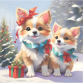 Schattige Kerstmis Corgis Vakantie Vreugde Sticker (Voorkant)