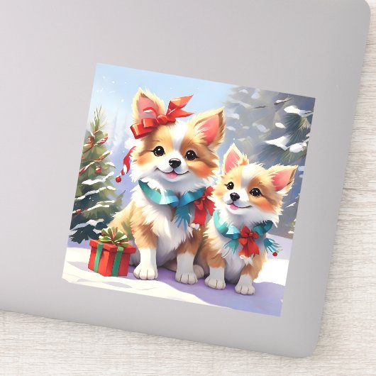 Schattige Kerstmis Corgis Vakantie Vreugde Sticker (Detail)