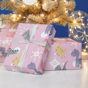 Schattige Kerstmis Dinosauriërs Handgetekend Verja Cadeaupapier