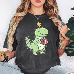 Schattige Kerstmis Dinosaurus T-Rex Met Lichtjes & T-shirt