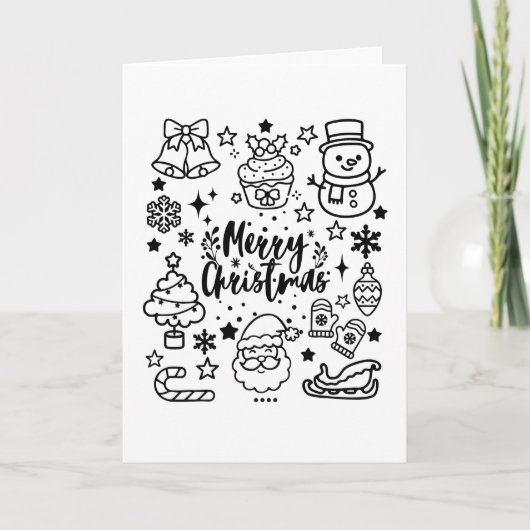 Schattige Kerstmis Doodle Kunst Kaart (Voorkant)