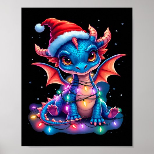 Schattige Kerstmis Draak Poster (Voorkant)