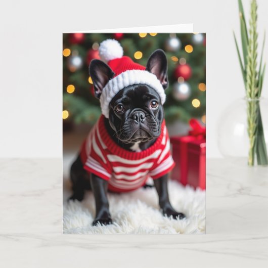 Schattige Kerstmis Franse Bulldog Kaart (Voorkant)