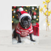 Schattige Kerstmis Franse Bulldog Kaart (Gele Bloem)