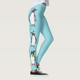 Schattige Kerstmis Gentoo Pinguïns Op Blauwe Achte Leggings
