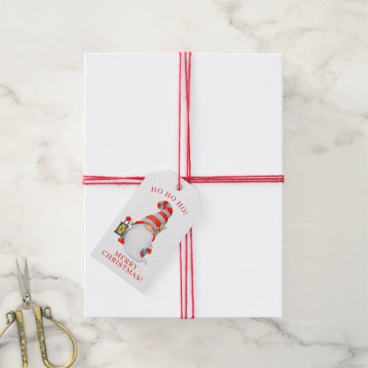 Schattige Kerstmis Gnome Gepersonaliseerd Cadeaulabel (Met Touw)