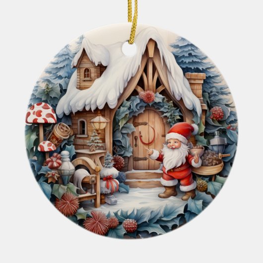 Schattige Kerstmis Gnome Gepersonaliseerd Keramisch Ornament (Voorkant)