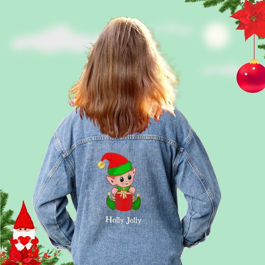 Schattige Kerstmis Groen Rode Elf Denim Jacket