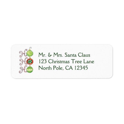 Schattige Kerstmis Ho Ho Ho, Candy Cane-sieraden Etiket (Voorkant)
