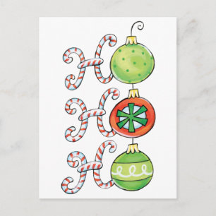 Schattige Kerstmis Ho Ho Ho, Candy Cane-sieraden Feestdagenkaart