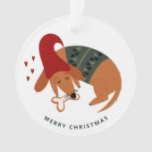 Schattige Kerstmis Hond Custom Tweezijdig Ornament (voorkant)