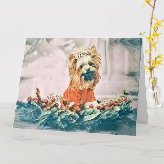  Schattige Kerstmis Hond Waterverf Kaart (Gele Bloem)