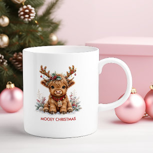 Schattige Kerstmis Hoogland Koe met Festieve Gewei Koffiemok