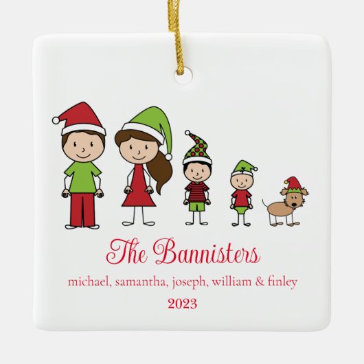 Schattige Kerstmis Karakter Familie met Huisdier Keramisch Ornament (Voorkant)