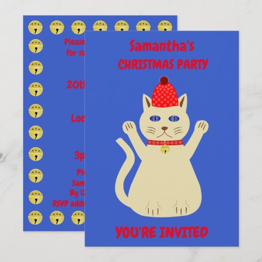 Schattige Kerstmis Kat Custom Party Kaart (Voorkant / Achterkant)