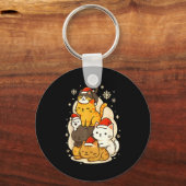 Schattige Kerstmis Kawaii Katten Neko Grappige Kit Sleutelhanger (Voorkant)