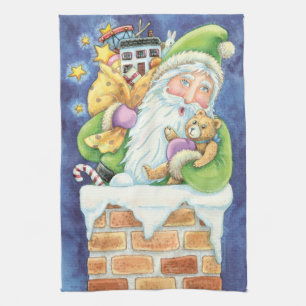 Schattige Kerstmis, Kerstman in Schoorsteen met Sp Theedoek