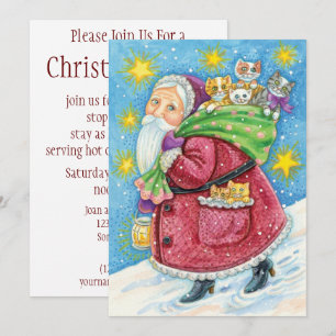 Schattige Kerstmis, Kerstman met Kittens en Katten Kaart