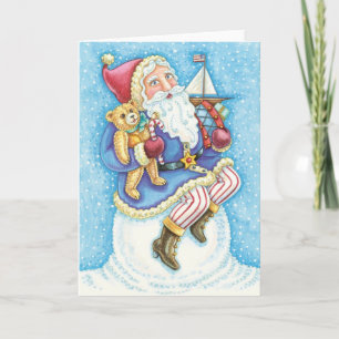 Schattige Kerstmis, Kerstman op Sneeuwbal met Spee Feestdagen Kaart