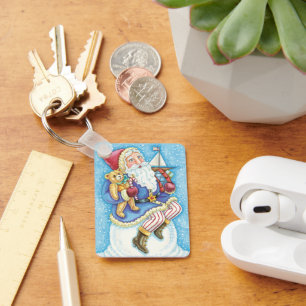 Schattige Kerstmis, Kerstman op Sneeuwbal met Spee Sleutelhanger