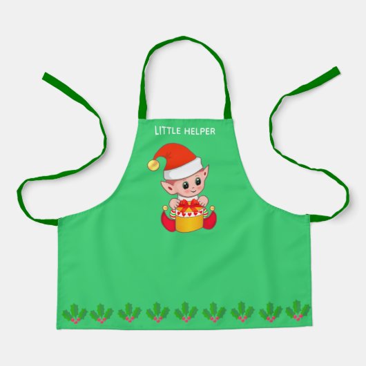Schattige Kerstmis kleine helper elf op groen Schort (Voorkant)