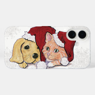 Schattige Kerstmis Labrador Puppy en Oranje Tabby iPhone 16 Hoesje