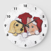 Schattige Kerstmis Labrador Puppy en Oranje Tabby Grote Klok (Voorkant)