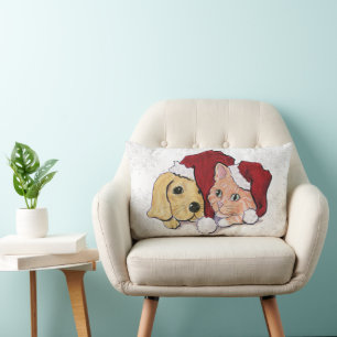 Schattige Kerstmis Labrador Puppy en Oranje Tabby Kussen