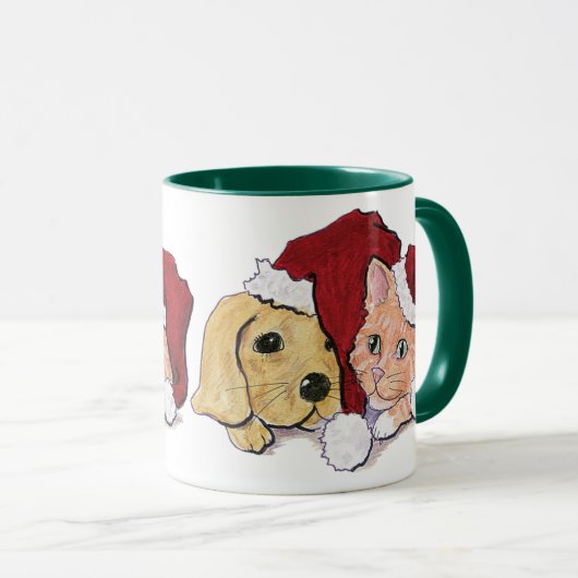 Schattige Kerstmis Labrador Puppy en Oranje Tabby Mok (Voorkant rechts)