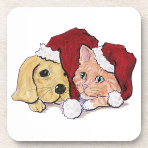 Schattige Kerstmis Labrador Puppy en Oranje Tabby Onderzetter