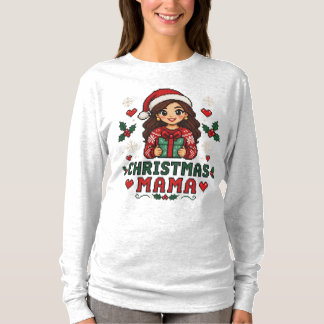 Schattige Kerstmis Mama Retro 8-Bit Pixel Art Vaka T-shirt