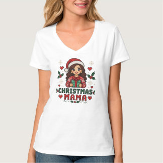Schattige Kerstmis Mama Retro 8-Bit Pixel Art Vaka T-shirt