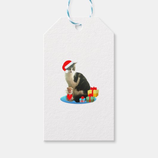 Schattige Kerstmis Merlin Kat Cadeaulabel (Voorkant)