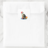 Schattige Kerstmis Merlin Kat Vierkante Sticker (Tas)