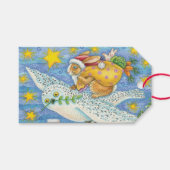 Schattige Kerstmis met Konijn als Kerstman op Uil Cadeaulabel (Voorkant (Horizontaal))