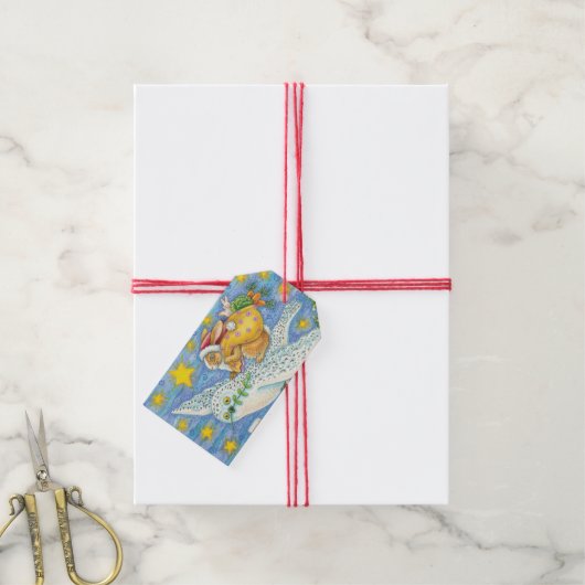 Schattige Kerstmis met Konijn als Kerstman op Uil Cadeaulabel (Met Touw)
