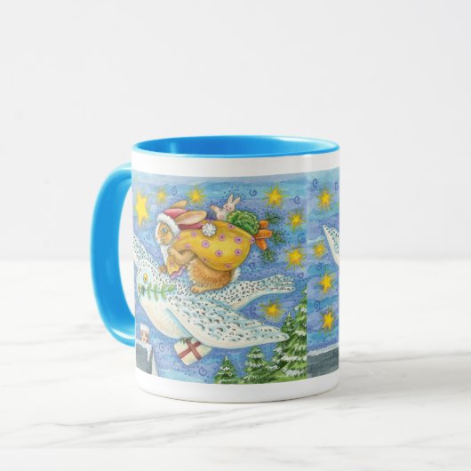 Schattige Kerstmis met Konijn als Kerstman op Uil Mok (Voorkant links)