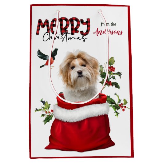Schattige Kerstmis met Shih Tzu Dog Medium Cadeauzakje (Voorkant)