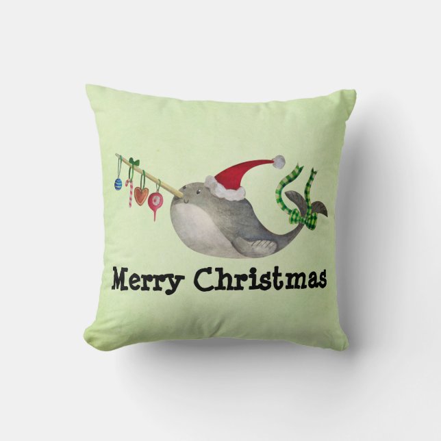 Schattige Kerstmis Narwal Kussen (Voorkant)