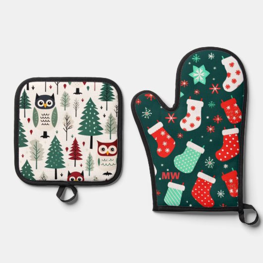Schattige Kerstmis Ovenwant & Pannenlap Set (Voorkant)