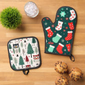 Schattige Kerstmis Ovenwant & Pannenlap Set (Top down)