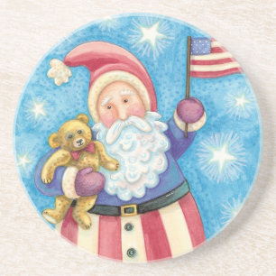Schattige Kerstmis, Patriottische Kerstman met Vla Zandsteen Onderzetter